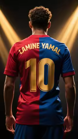 AI CHATGPT "Lamine Yamal 10" Soccer Jersey - Red & Blue Stripes Gold Print Football Team Shirt with 