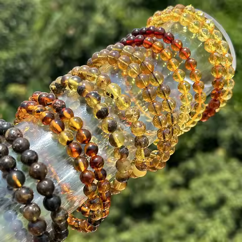 Natrural Genuine Baltic Flower Amber Bracelet Amber Faceted Round Beads Rought Size 5mm-7mm,For Wome