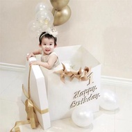 ins寶寶1周歲白色驚喜大盒子紙箱子兒童森系生日場景布置拍照道具