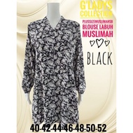 Plus Size  48,50,52 G'ladys Women Muslimah Blouse Labuh Bunga kecil 2.0 >Shiffon Ada lining