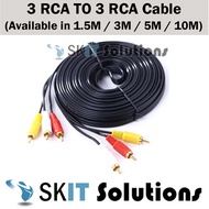 ★1.5/3/5/10m 3 RCA Male to 3RCA Male AV Audio Video Cable★TV DVD TV CD Media Player★