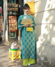 Áo dài cách tân nữ gấm Thọ Dơi dáng suông cổ cao tay lỡ màu hồng đỏ xanh - Mã G05