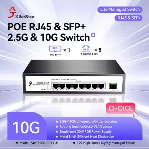 XikeStor light-managed PoE switch, 9-port 10G uplink 2.5G, 8 100/1000/2500M RJ45 PoE electrical port
