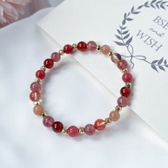 石榴石 膠花 草莓晶 薔薇輝 橙月光石 14k包金設計手鍊