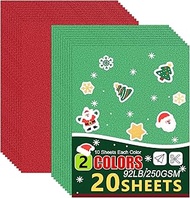 OcePor Glitter Cardstock, 20 Sheets in 2 Colors Christmas Cardstock, Glitter Paper for Cricut, Craft
