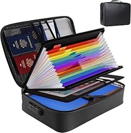 Fireproof Document Box, 36 x 28 x 10 cm, 3 Layers Storage and Combination Lock, 13 Accordion Pockets