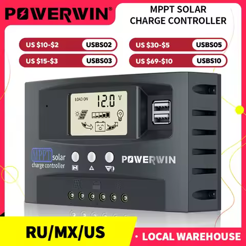 POWERWIN MPPT 12/24V Solar Power Local Stock Voltage Dual USB LCD Display For LiFePo4 Battery 30A/50
