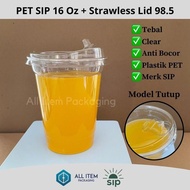 PET Plastic Cup PET Glass/ 16 Oz + Strawless Lid @50 Pcs SIP 98.5 Plastic