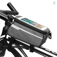 Bike Bag Bicycle Phone Front Frame Bag Waterproof MTB Bike Handlebar Tube Bag with Headphone Hole Touchable Phone Pouch Compatible Phone Under 6”