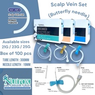 Scalp Vein Set Butterfly Needle 21G, 23G, 25G (Box of 100pcs)
