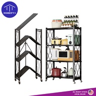 Foldable Kitchen Storage Rack with Wheels / Stainless Steel Rack Organizer / Rak Serbaguna (3 Tier / 4 Tier / 5 Tier)