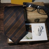 咖啡色藍條紋領帶真絲商務風正裝禮服領帶