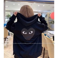 Hot Sale New Style Cotton CDG Play Double Heart Zipper Hoodie Hip Hop Loose Sweatshirt