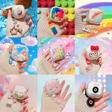 For Samsung Galaxy Buds Live 2 Pro 2 FE Case Rainbow Flower Bow Glasses KT 3D Dolls TPU Earphone Cas