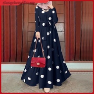 Retro Polka dots Pop Yeh Yeh Saloma Dress Women Muslim Elegant Casual Full Sleeve Dress Polkadot Mus