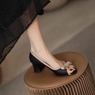 [AY] Shallow Mouth Women's Shoes Single Shoes Bowknot Large Size 2025 Mary Fish Mouth Color Matching