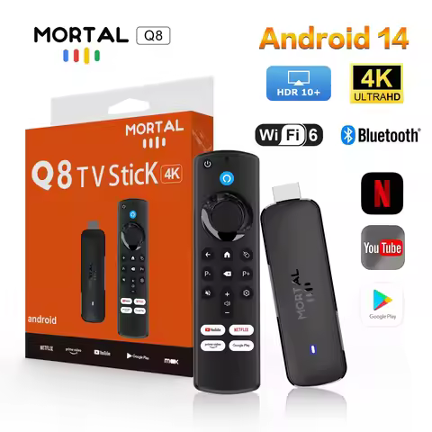 Mortal Android 14 TV Stick Full HD 4K 1080P WiFi 6 Google Voice NETFLIX Youtube Q8 BT5 24Fps Wireles