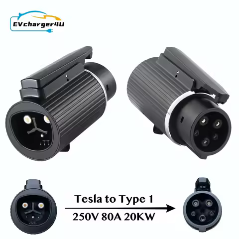 EVCharger4U for Tesla to Type 1 Adapter 250V 80A 20KW Max. SAE J1772 EV Charging Adaptor for Model 3