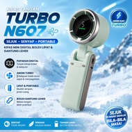 Turbo Handheld Fan N607 Digital Display Can Hang Neck Mini Foldable Portable Handheld Fan Outdoor Ac