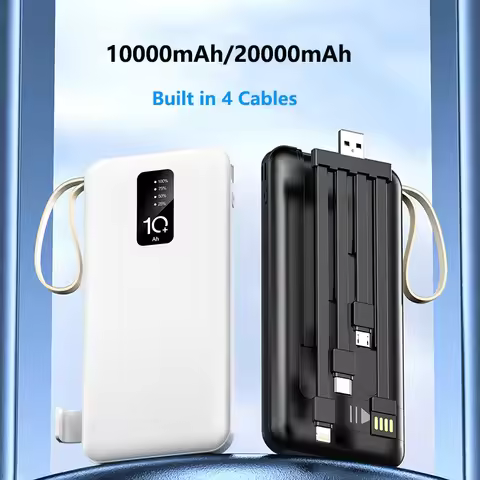 Slim Power Bank 20000mAh Portable External Battery Charger 10000 mAh Powerbank Built in Cable For iP