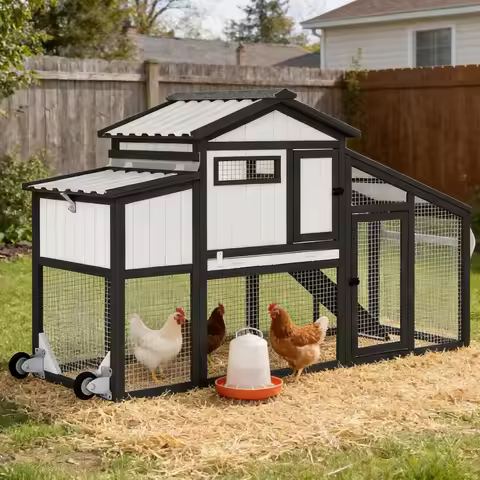 Chicken Coop and Run with Wheels,2-Story Rabbit Hutch