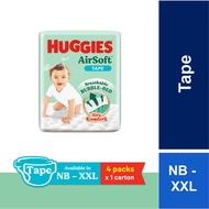 [Bundle of 4] HUGGIES AirSoft Tape NB68/S58/M52/L44/XL38 - Breathable and Soft Premium Diapers for B