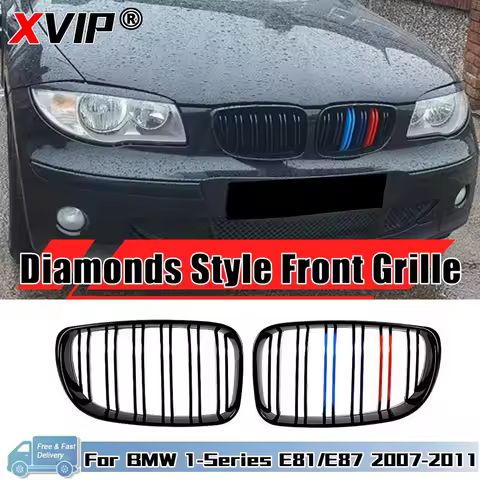 2x Glossy Black Front Kidney Racing M-Color Grills For BMW 1-Series E81 E82 E87 E88 2007-2011 Matte 