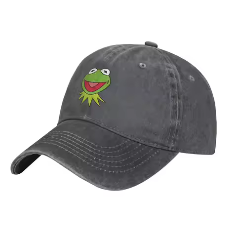 Kermit Cartoon The Frog Anime Denim Hats Baseball Cap Vintage Washed Distressed Cotton Dad Hat Adjus