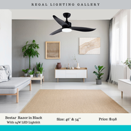 [Free remote] Bestar Razor 46" / 54" Ceiling Fan with 24W Tri tone LED / No Light Available in Black White and Wood - Regal Lighting