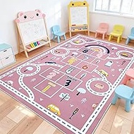 Hopscotch Car Rug 10Ft Extra Large Pink Kids Play Mat Rainbow Classroom Rug for Girls Bedroom Carpet