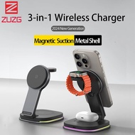 ZUZG 2024 New Generation Magnetic Wireless Charger 3-in-1 Charging Stand Station for iPhone 12 13 14 15 Pro Max Watch Airpods