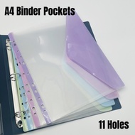 4Pcs A4 Binder Pockets 11Hole Loose Leaf Bag for 2/3/4 Ring Binder Binder Folder Waterproof 22x31CM