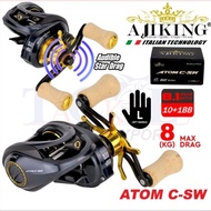 Mesin Pancing [8kg Max Drag] Ajiking Atom C-SW High Speed Baitcasting Reel Left Handle Saltwater Bc Baitcast Fishing