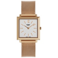 Henry London Ladies Heritage Square Watch with Analogue Display and Rose Gold Mesh Bracelet HL26-QM-