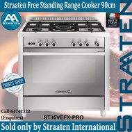 Straaten Free Standing Cooker 90 cm ST95VEFXGG5BB-PRO 5 Brass Burners and 8 Settings Electric Multi-Function Oven Stainless Steel