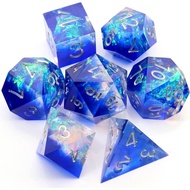 Haxtec DND Dice Set Sharp Edge Resin Dice with Dice Case Blue D&D Polyhedral Dice for TTRPGs Compati