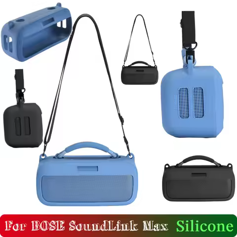 Silicone Cover Case Speaker Cover Anti-Scratch Speakers Pouch Bag with Shoulder Strap for Bose Sound