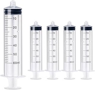 4 Pack 60ml Plastic Luer Lock Syringe, Measuring Syringe Individually Sealed for Scientific Labs, Me