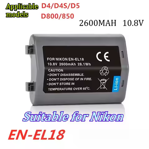 2600MAH 10.8v EN-EL18 Suitable for Nikon D4 D5 D4S D800 D850 D500 Z9 DSLR Handle Battery EL18D Durab