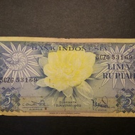 uang kertas lama 5 rupiah tahun 1959 bunga dan burung