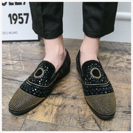 Pointed Toe Casual Leather Shoes - Stylish Rhinestone Men's Shoes for Nightclub Wear