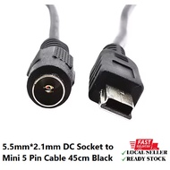 5.5mm*2.1mm DC Socket to Mini 5 Pin Cable 45cm Black
