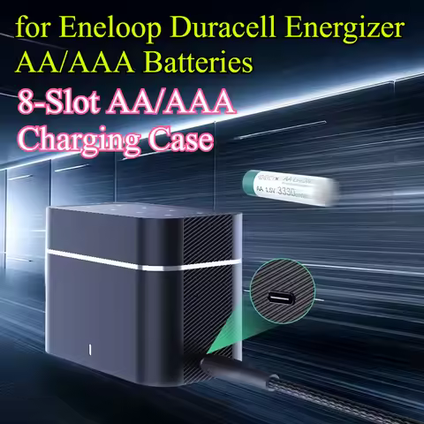 8-Slot AA Charging Case with Type-C Port AA Rechargeable Battery Charger Kit for Eneloop Duracell En