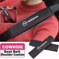 Nissan 2 PCS Car Safety Belt Shoulder Protection Pad Leather Seat Belt Cover For Nismo Navara Almera