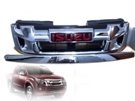 หน้ากระจัง ISUZU DMAX ปี 2012 2013 2014 2015 ชุบโครเมี่ยม พร้อมlogoสีแดง + คิ้วฝากระโปรง + กระจังหน้