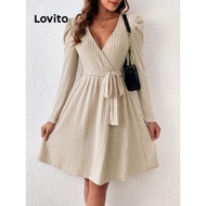Lovito Casual Plain Belted Dress for Women LBL11390