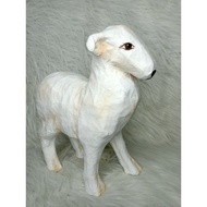 Sheep paper mache hand painted, standing 13inches height,12inches length, 5inches wid.