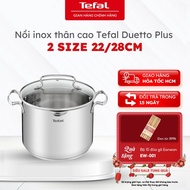 Tefal Duetto Plus tall stainless steel pot 2 sizes 22/28cm - compatible with all types of stoves