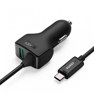 AUKEY CC-Y4 - Dual USB Car Charger with Built-In USB-C Charging Cable