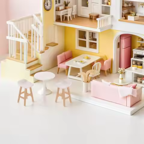 1Set 1:20 Scale Miniature Furniture Accessories Vintage Bistro Table Chairs Set Living Room Fairy Ga